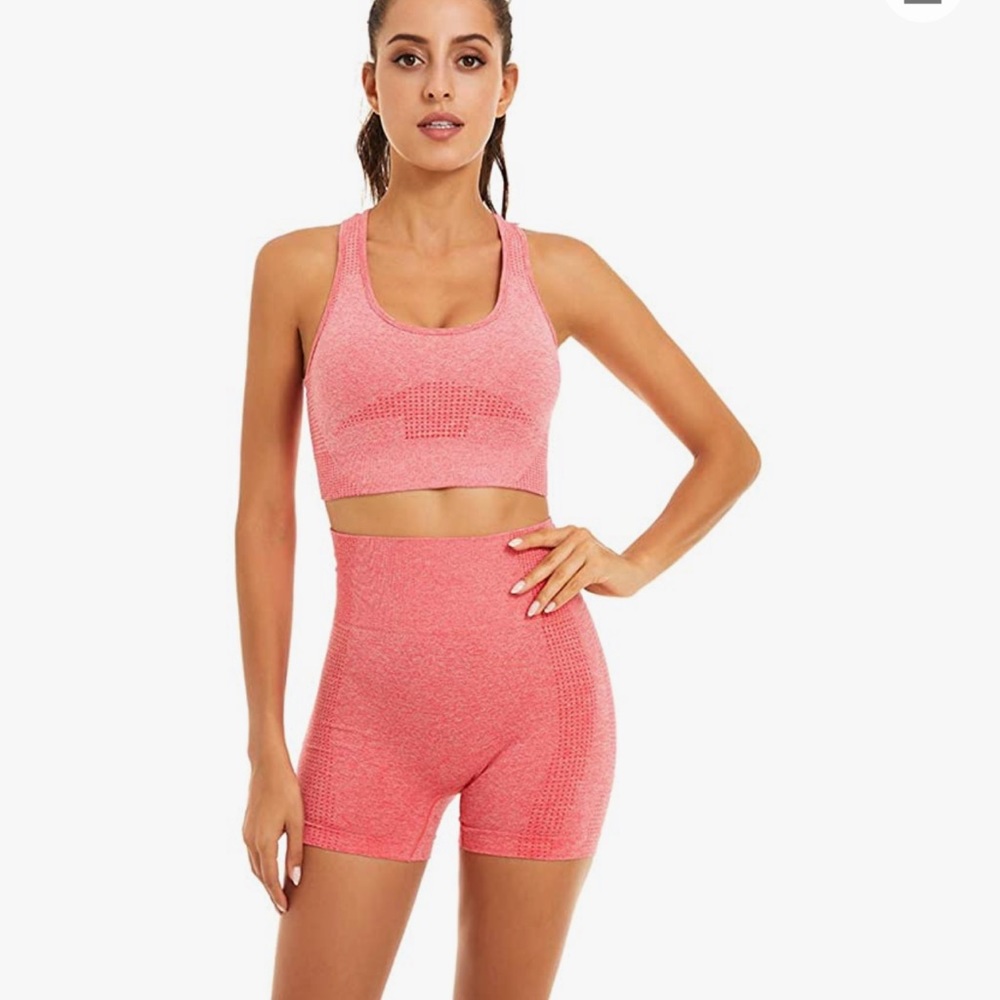 Toplook Women Seamless Yoga Workout Set 2 Piece Outfits Gym Shorts Sports Bra